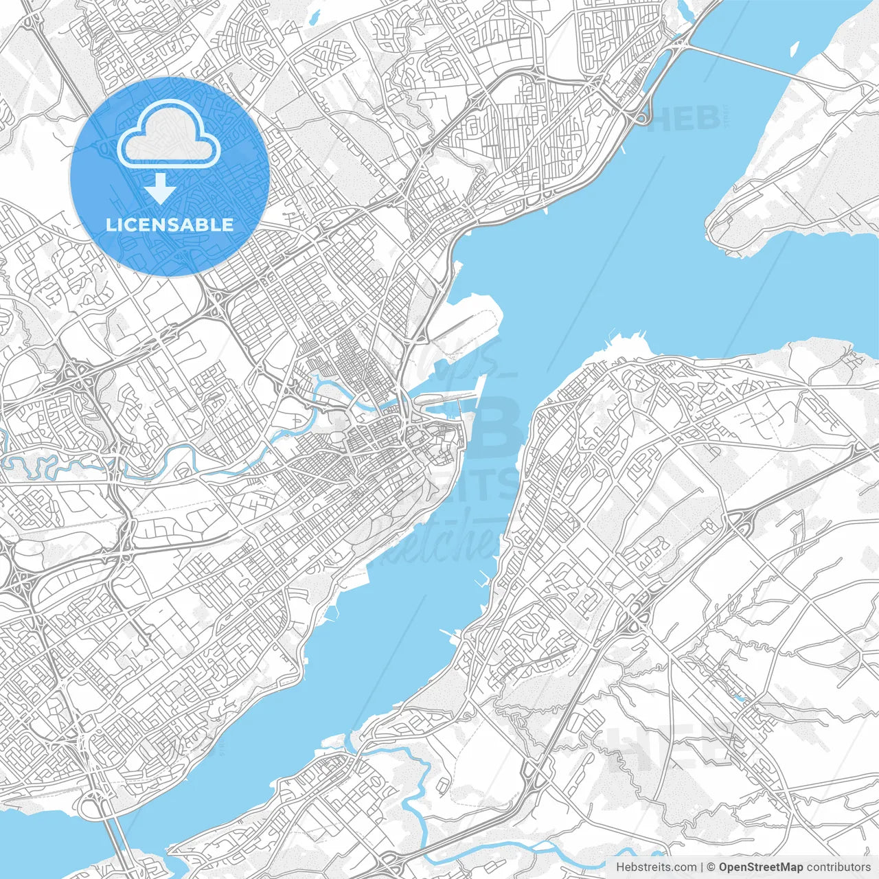 Quebec City, Quebec, Canada, bright outlined vector map