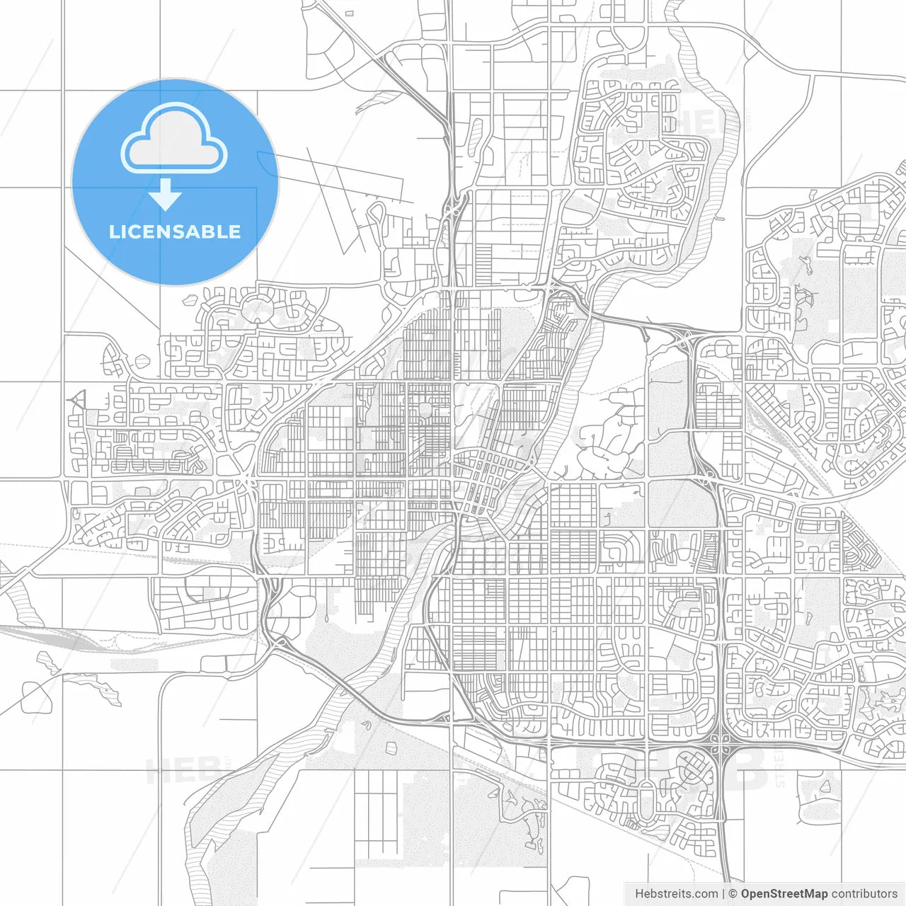Saskatoon, Saskatchewan, Canada, bright outlined vector map
