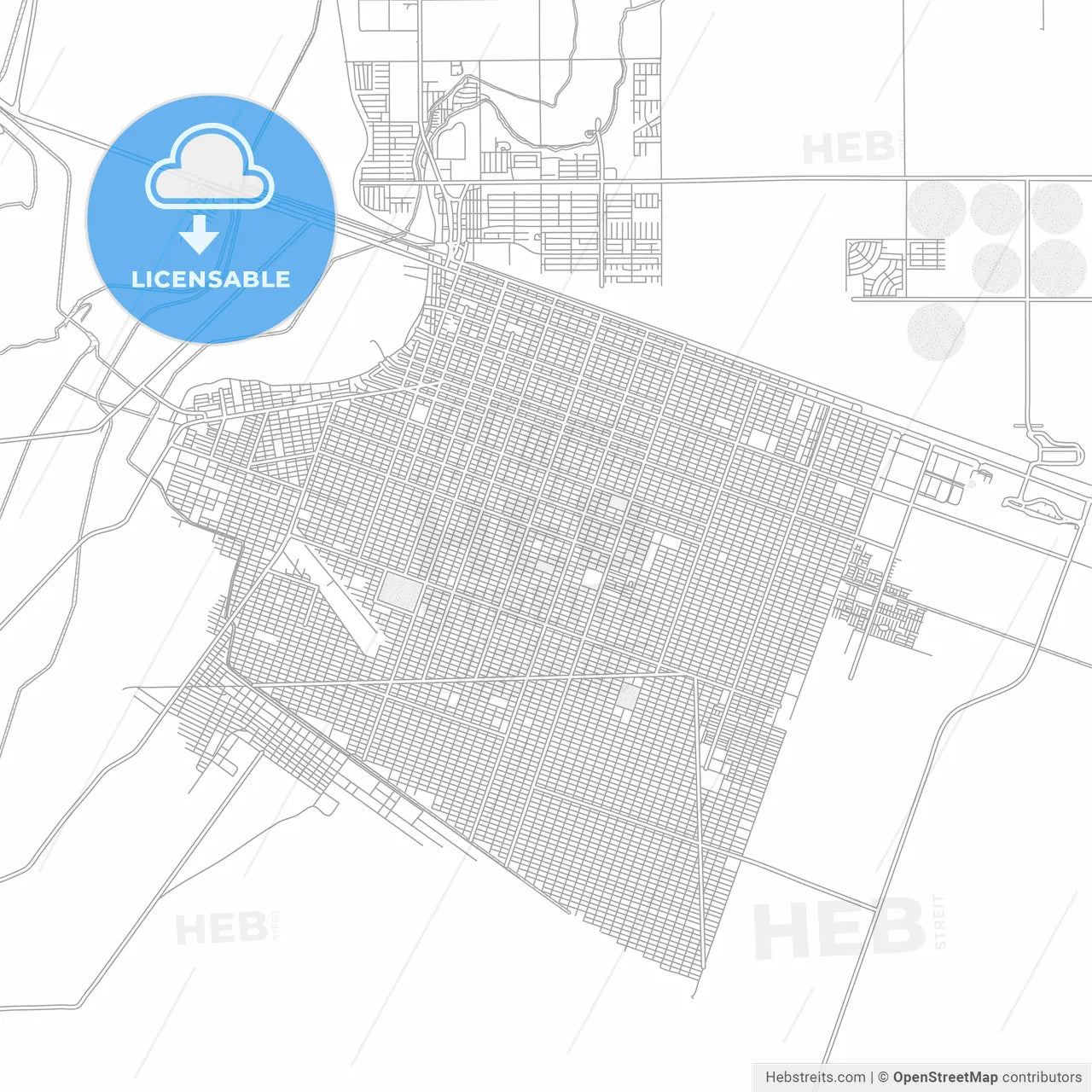 San Luis Río Colorado, Sonora, Mexico, bright outlined vector map