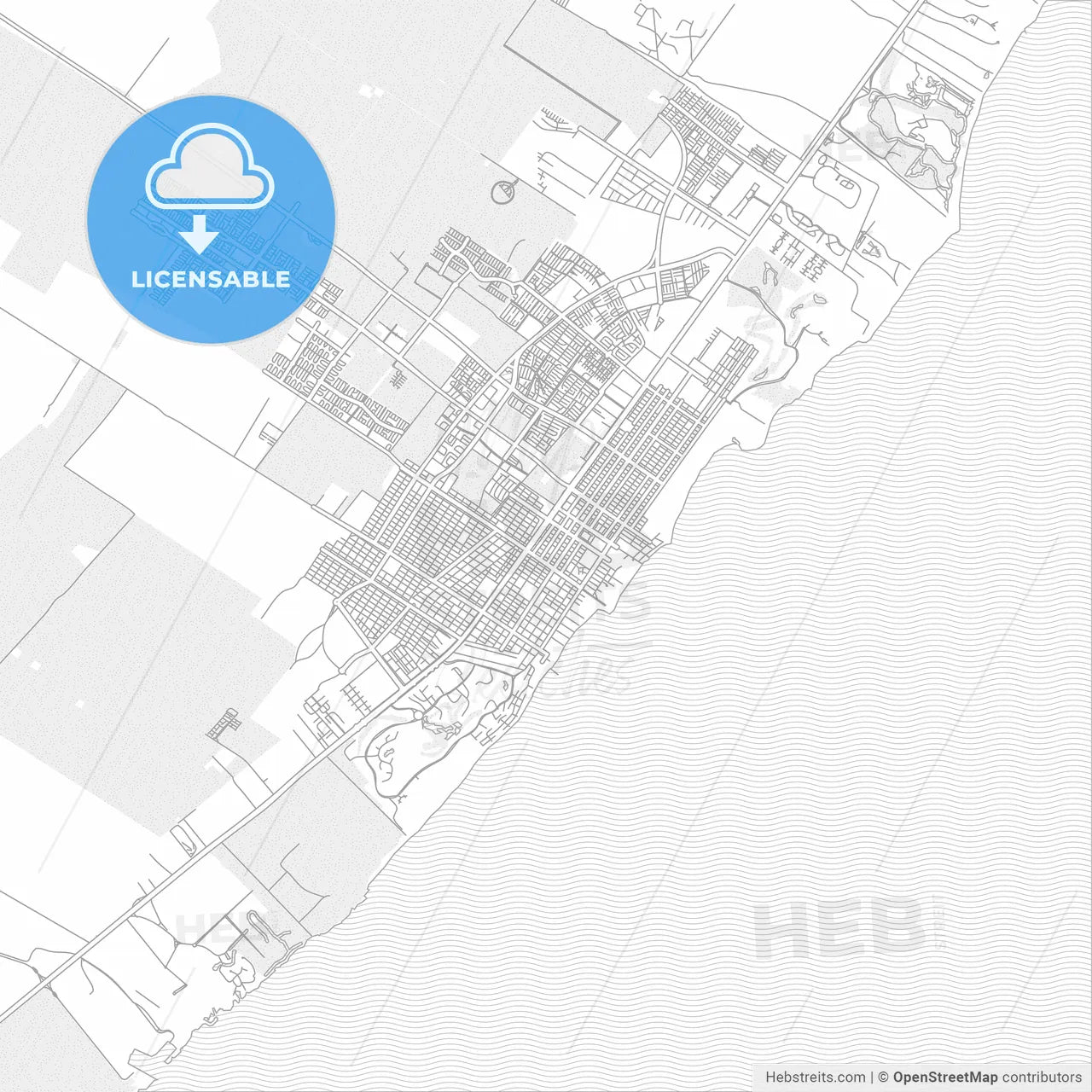 Playa del Carmen, Quintana Roo, Mexico, bright outlined vector map
