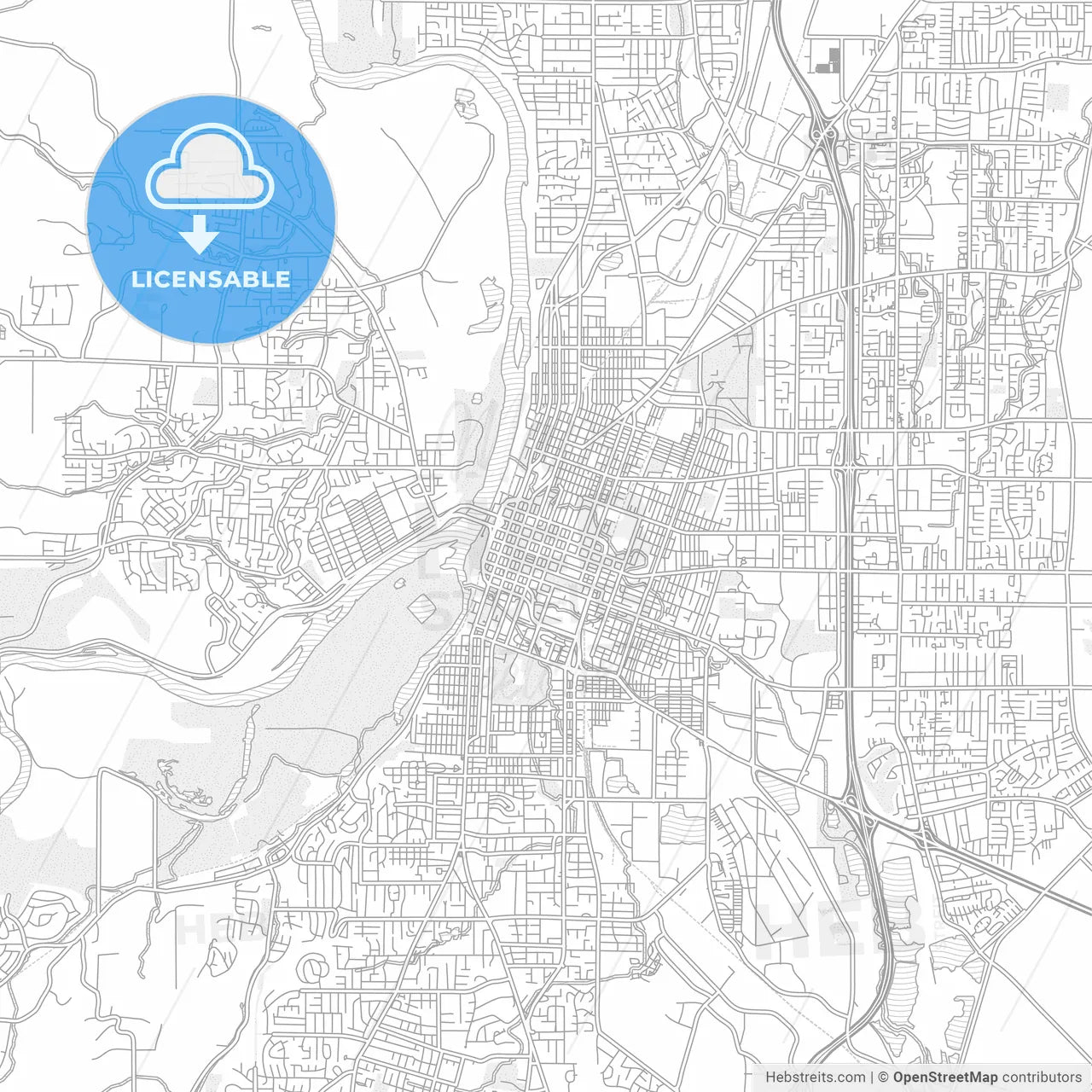 Salem, Oregon, USA, bright outlined vector map
