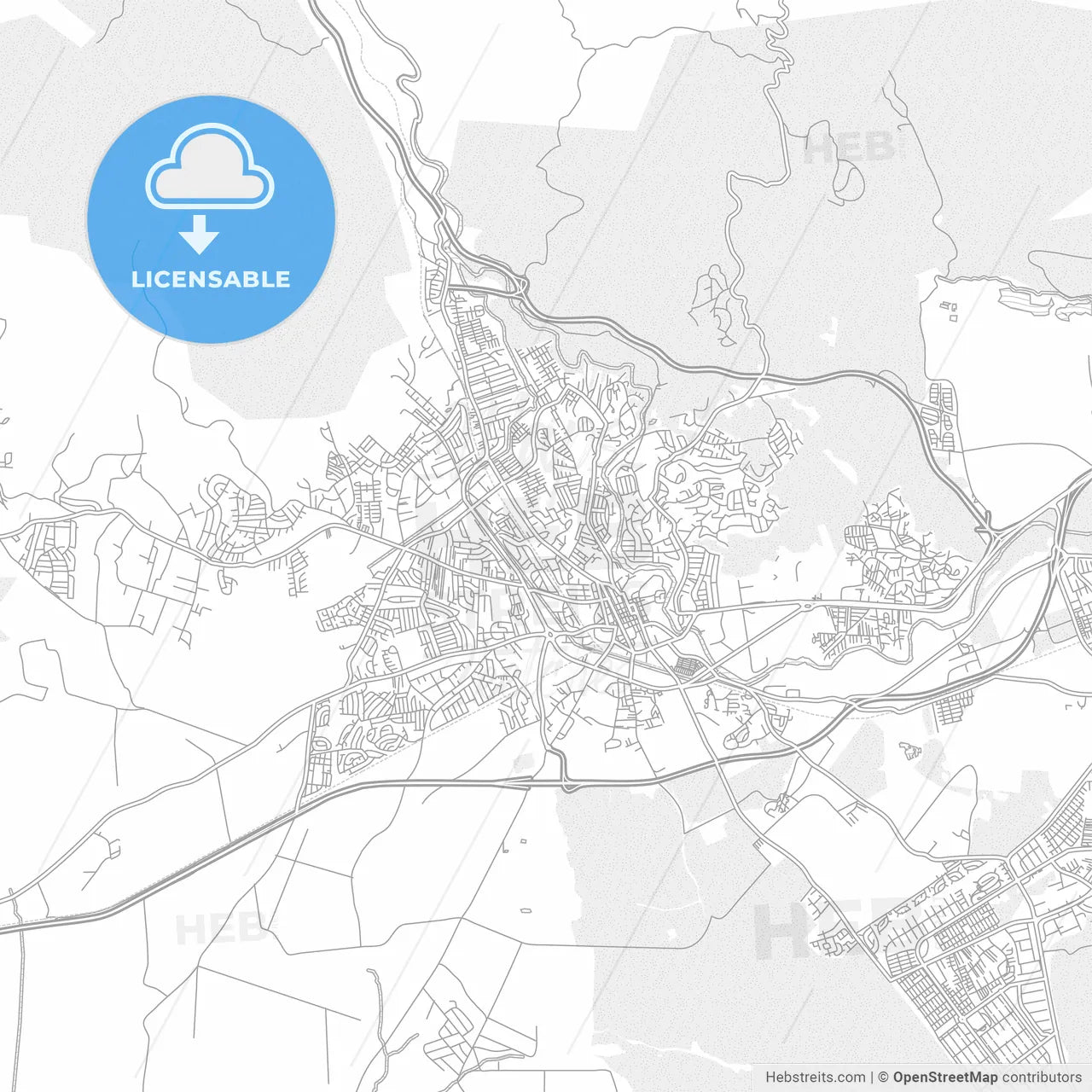 Spanish Town, Saint Catherine, Jamaica, bright outlined vector map
