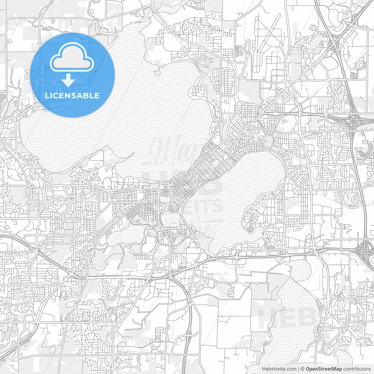 Madison, Wisconsin, USA, bright outlined vector map