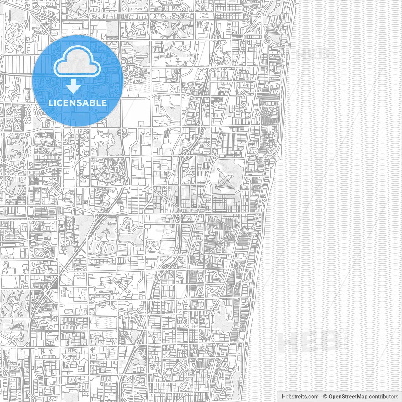 Pompano Beach, Florida, USA, bright outlined vector map