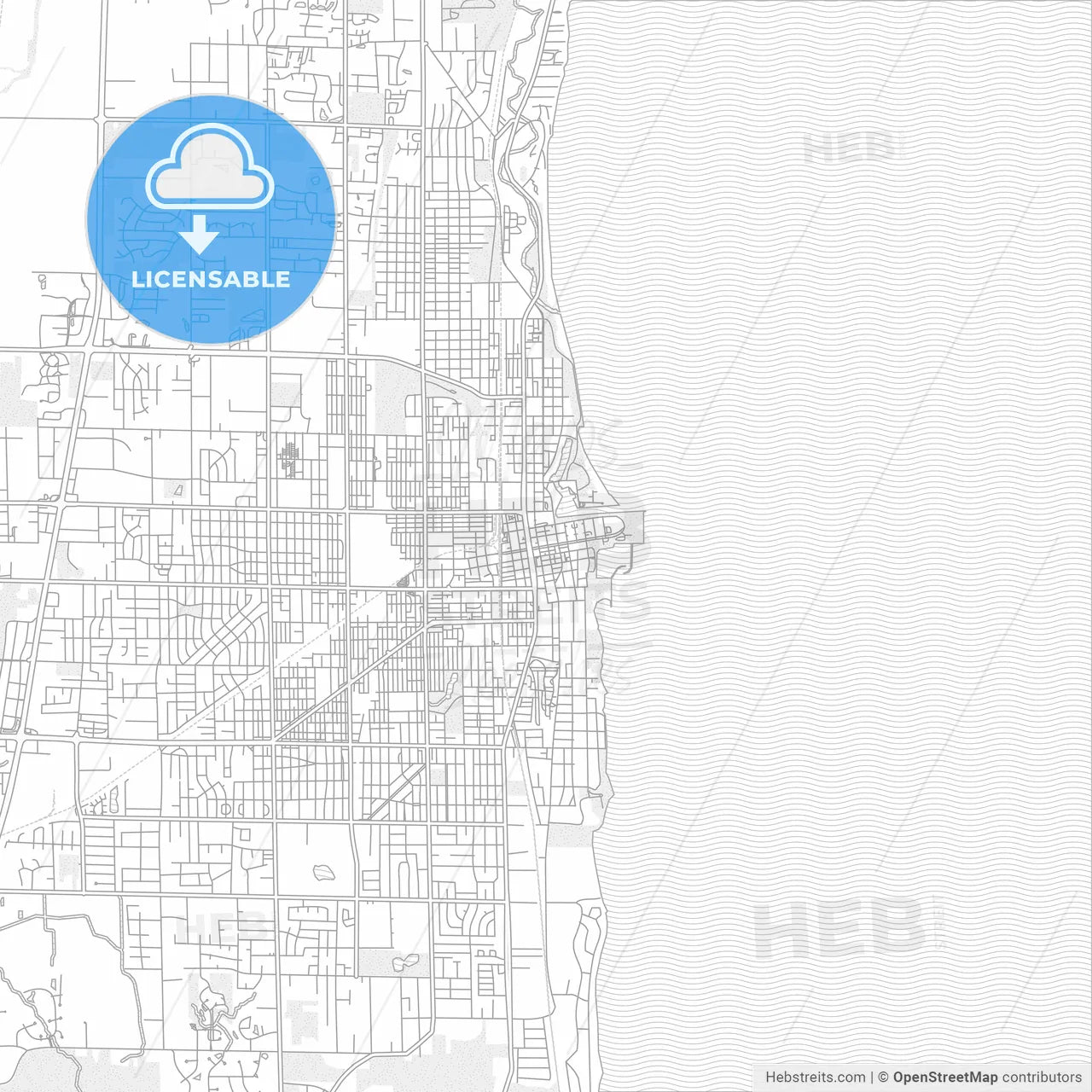 Kenosha, Wisconsin, USA, bright outlined vector map