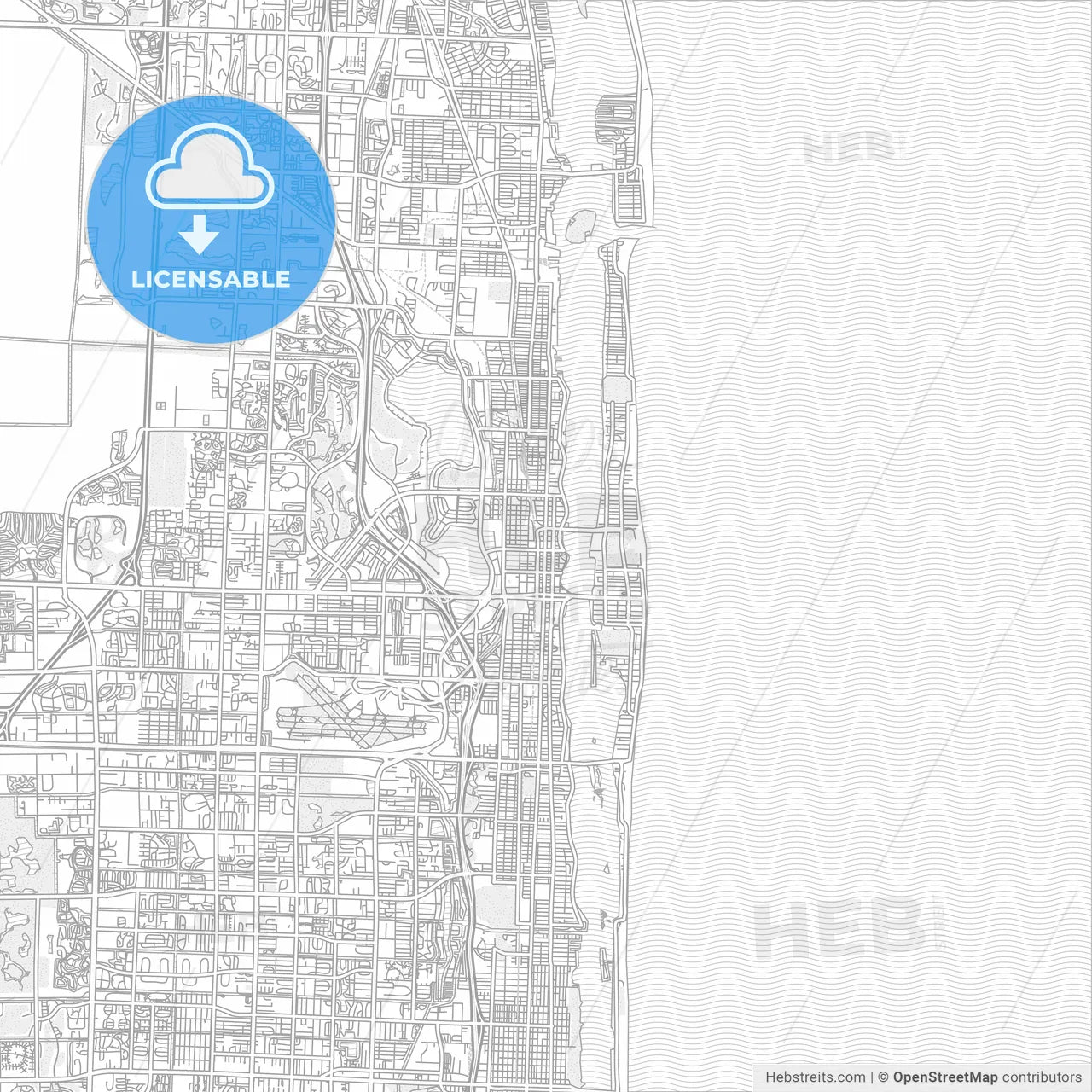 West Palm Beach, Florida, USA, bright outlined vector map