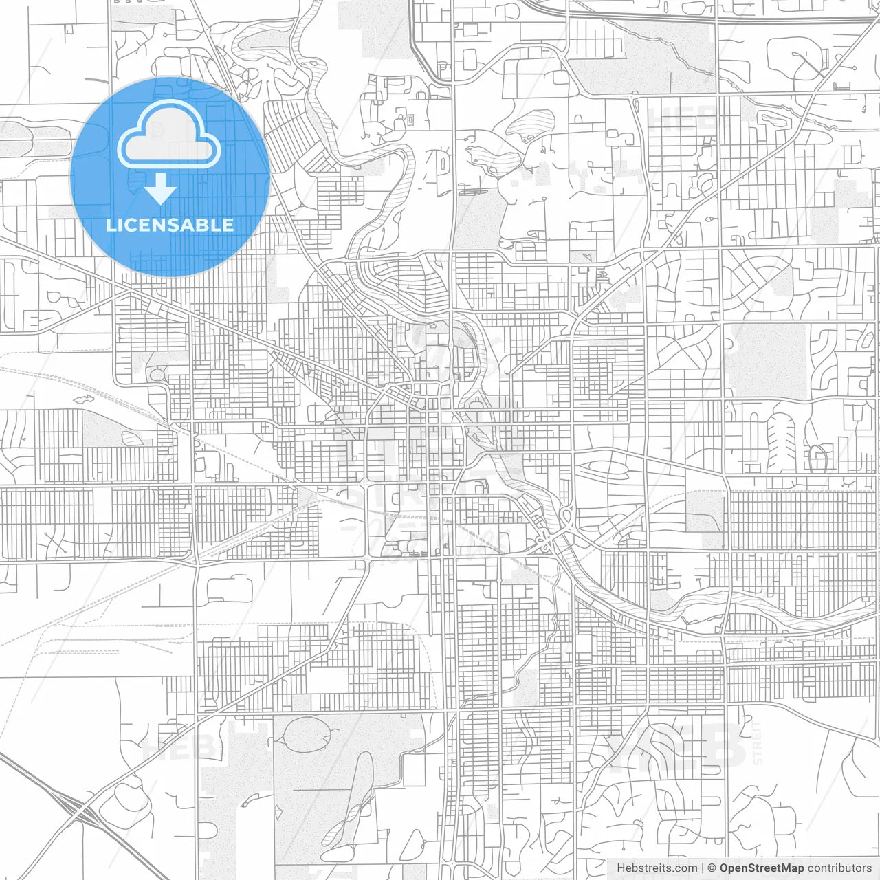 South Bend, Indiana, USA, bright outlined vector map