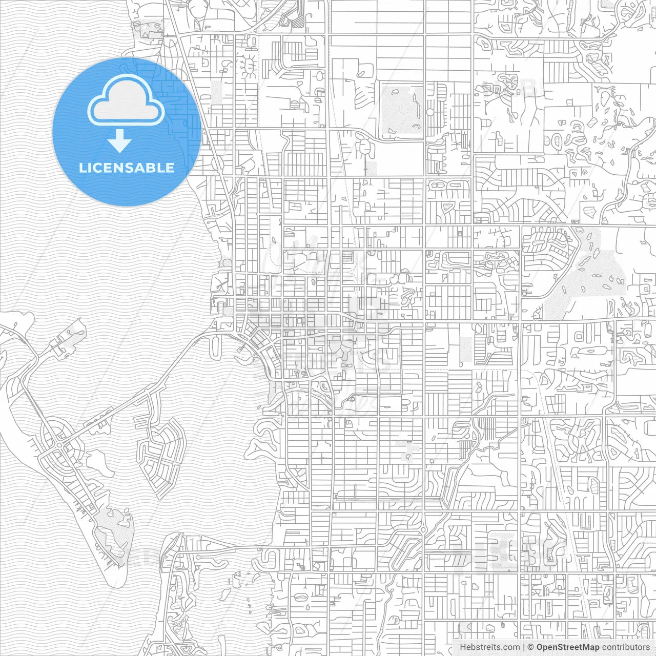 Sarasota, Florida, USA, bright outlined vector map
