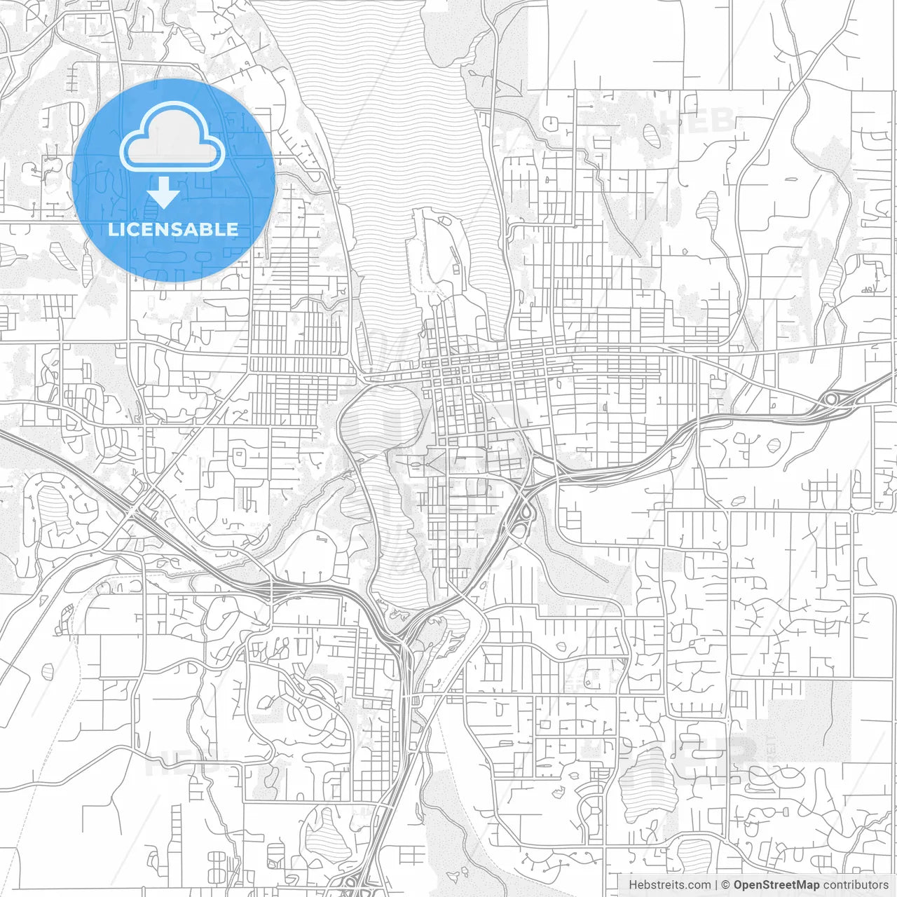 Olympia, Washington, United States of America, bright outlined vector map