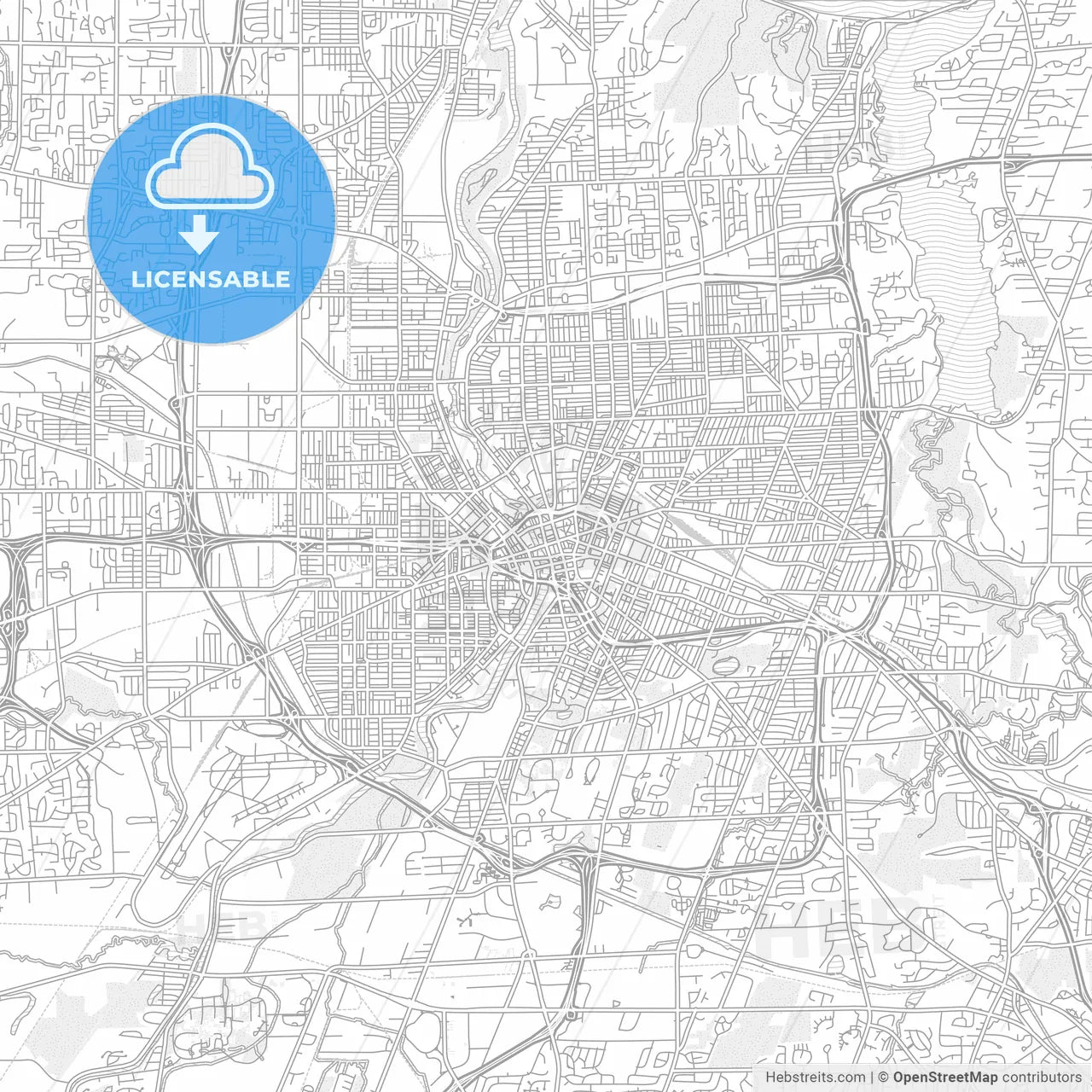 Rochester, New York, USA, bright outlined vector map
