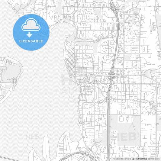 Kirkland, Washington, USA, bright outlined vector map