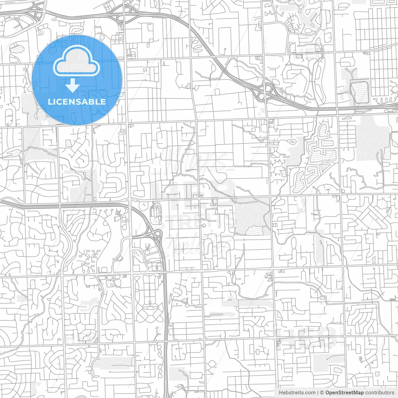 Troy, Michigan, USA, bright outlined vector map