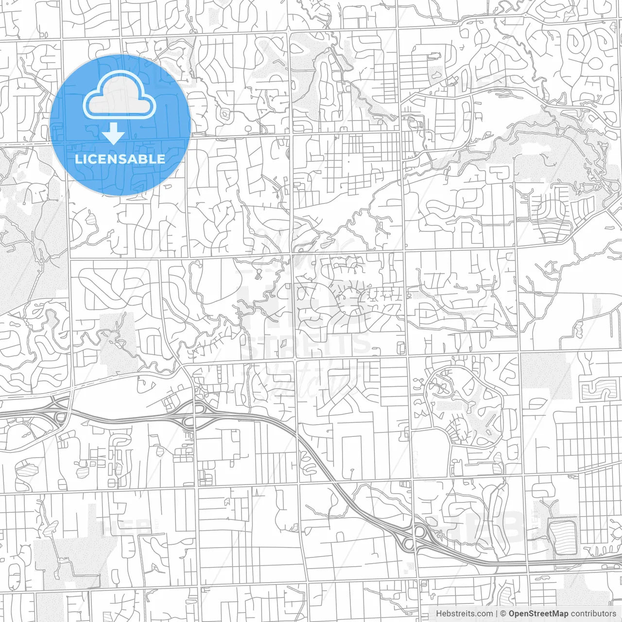 Rochester Hills, Michigan, USA, bright outlined vector map