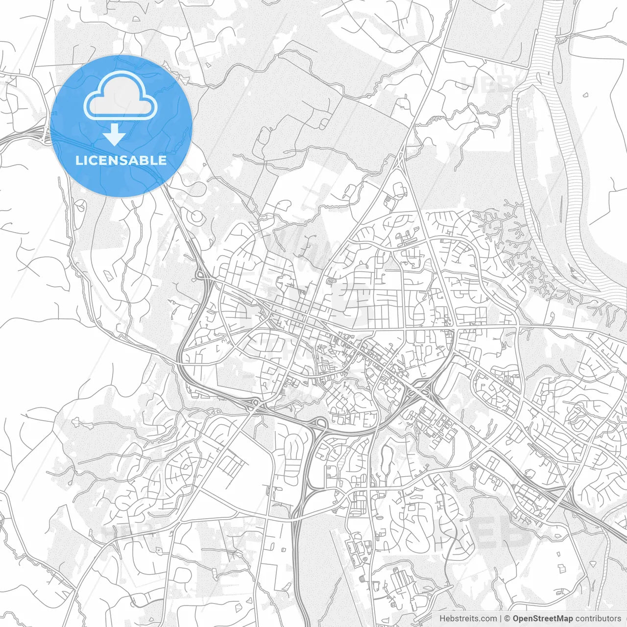 Leesburg, Virginia, United States of America, bright outlined vector map