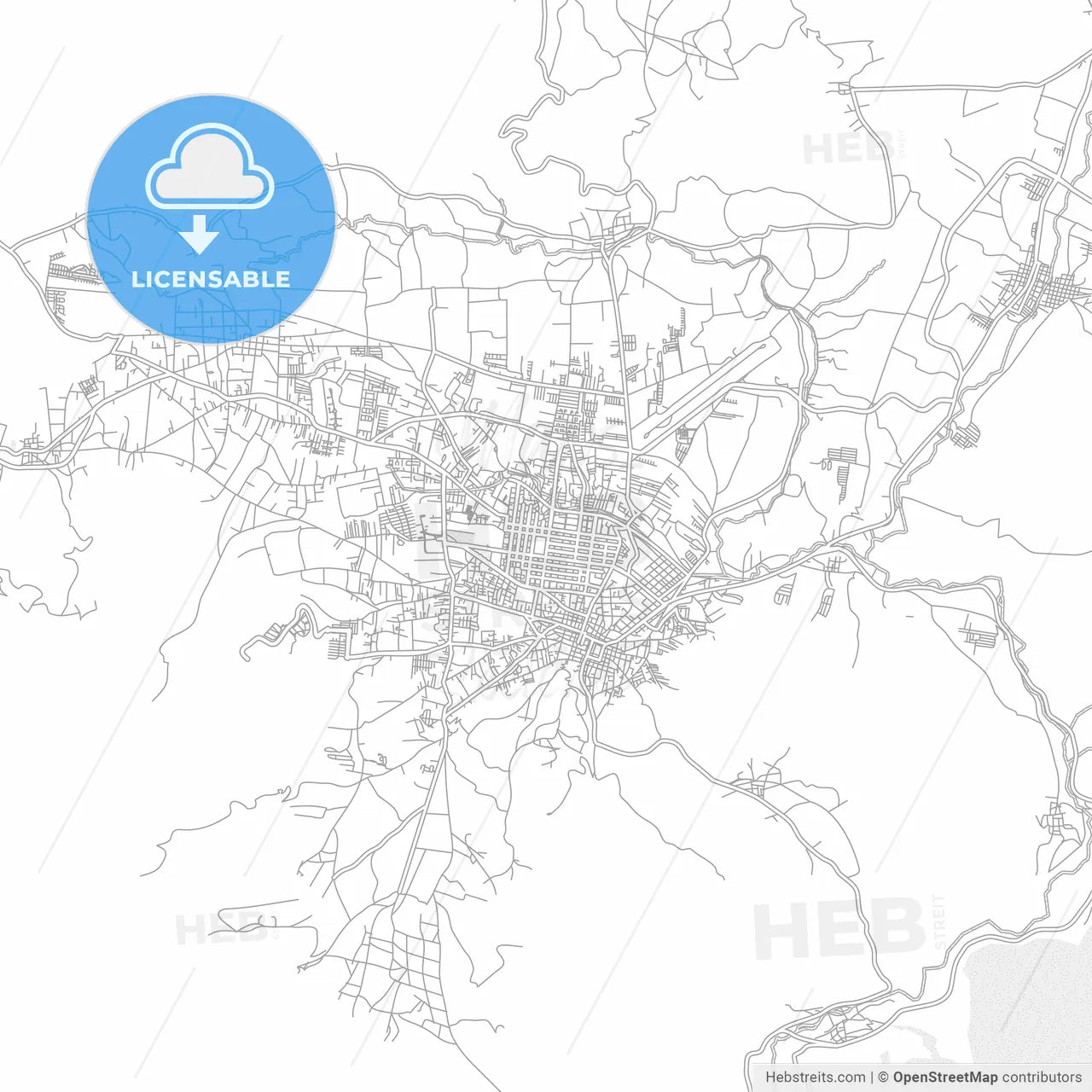 Quetzaltenango, Quetzaltenango, Guatemala, bright outlined vector map