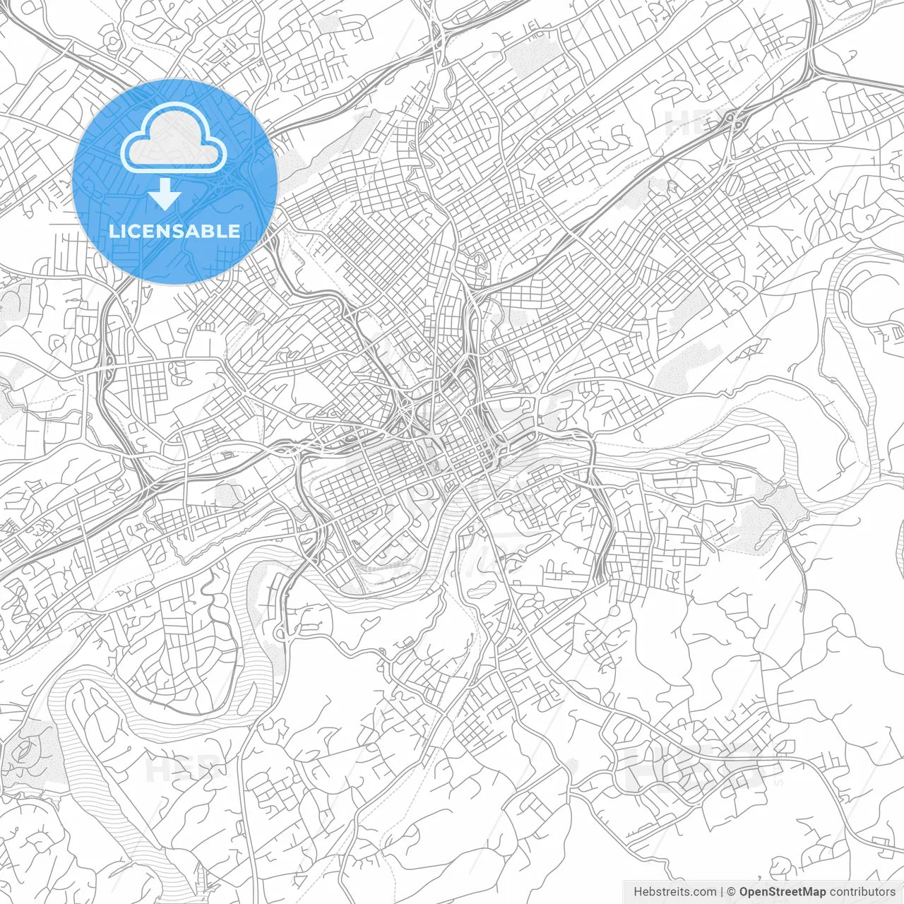 Knoxville, Tennessee, USA, bright outlined vector map
