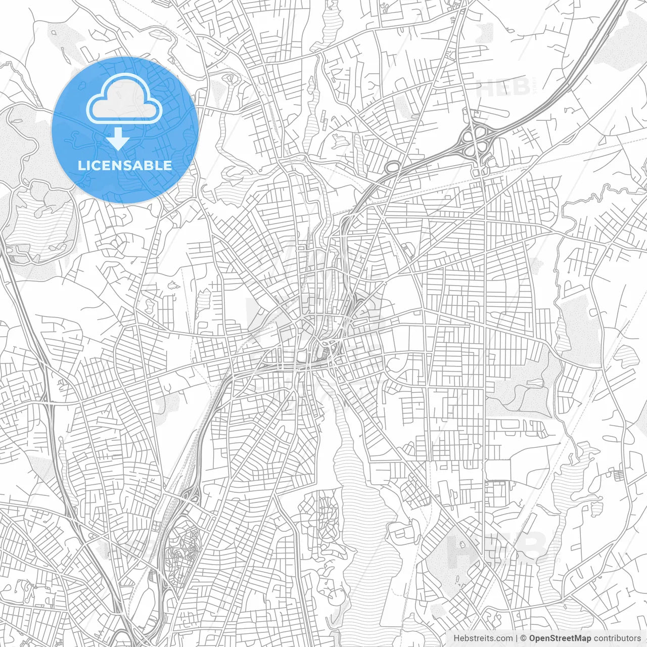 Pawtucket, Rhode Island, USA, bright outlined vector map