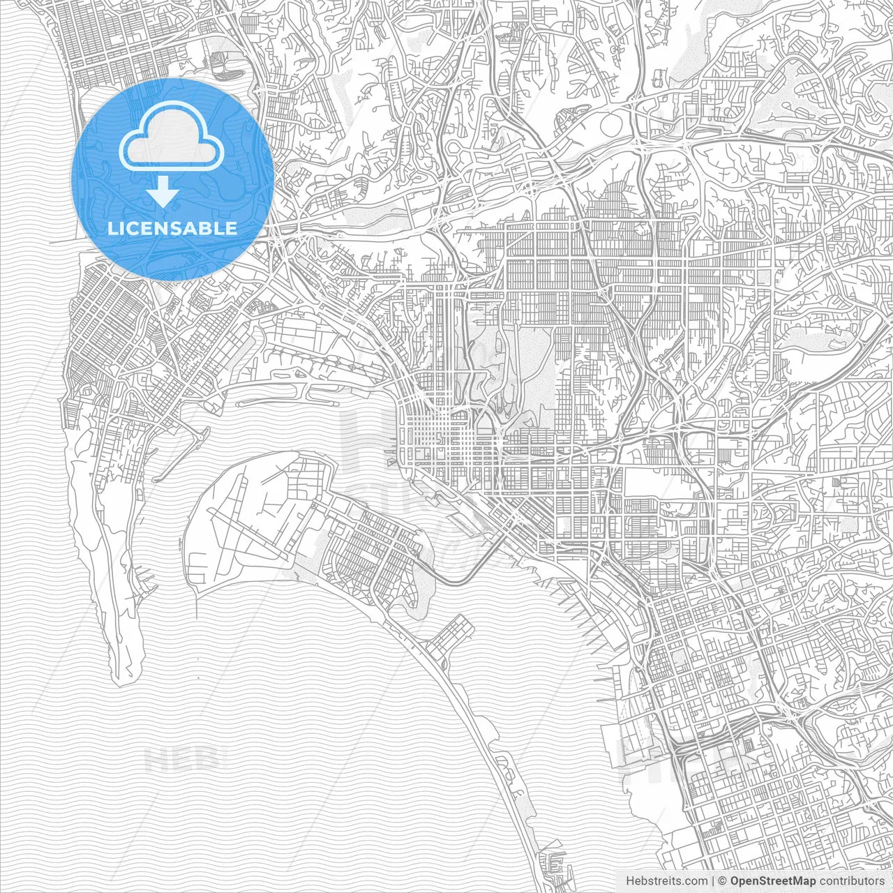 San Diego, California, USA, bright outlined vector map