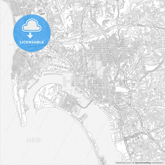 San Diego, California, USA, bright outlined vector map