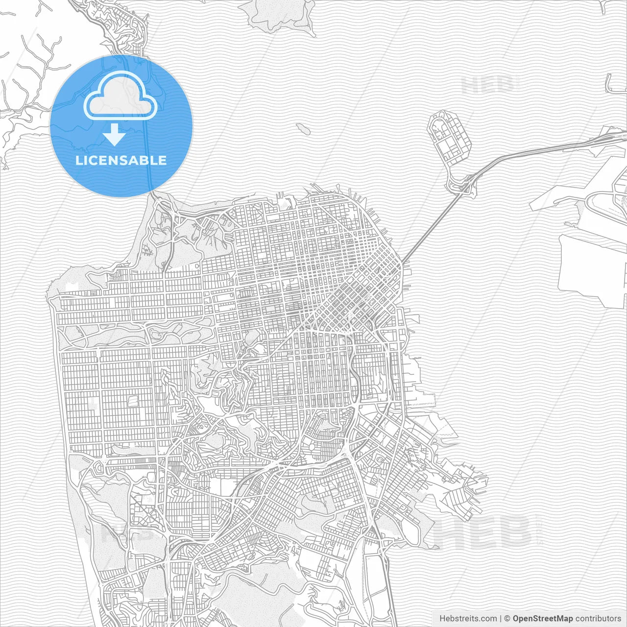 San Francisco, California, USA, bright outlined vector map