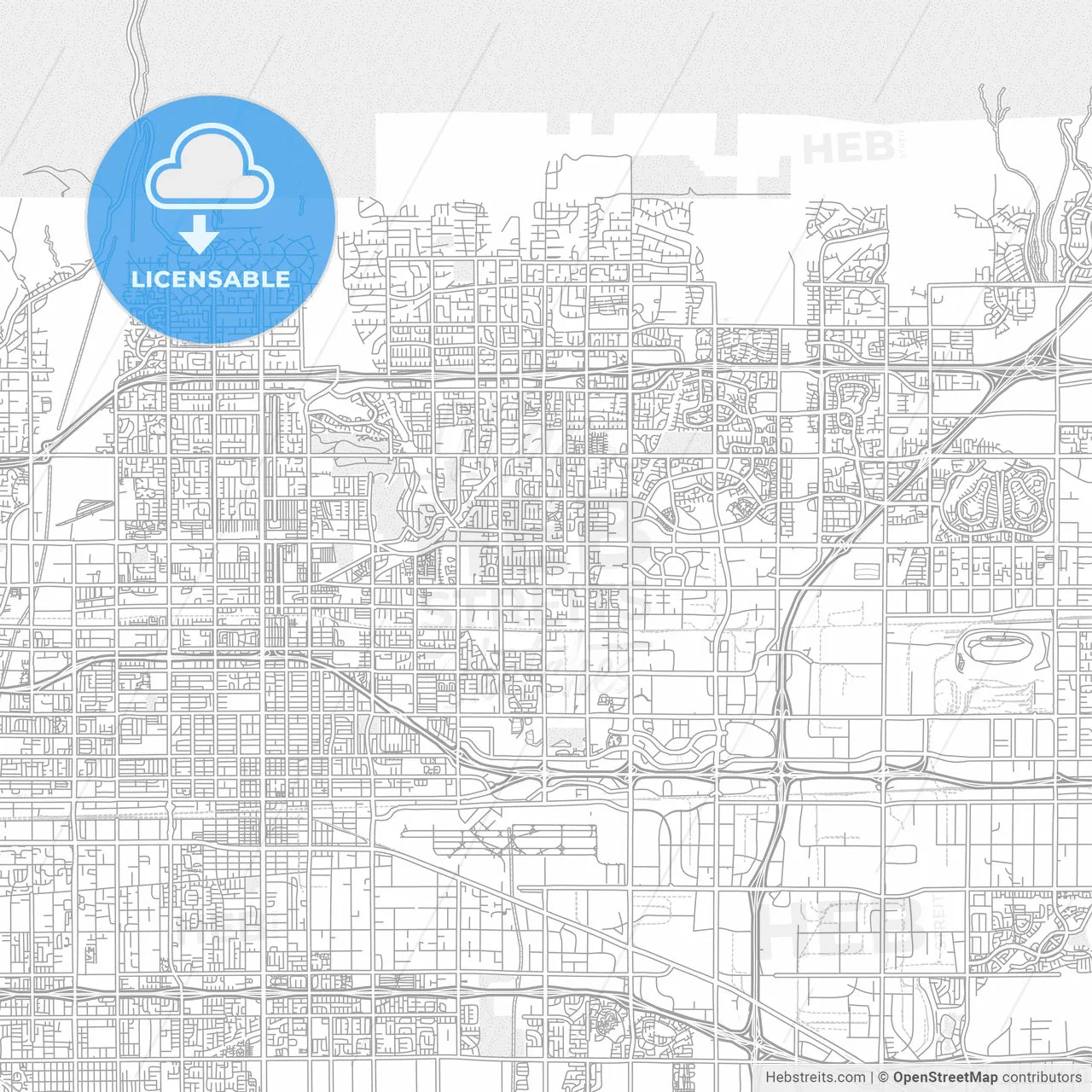 Rancho Cucamonga, California, USA, bright outlined vector map