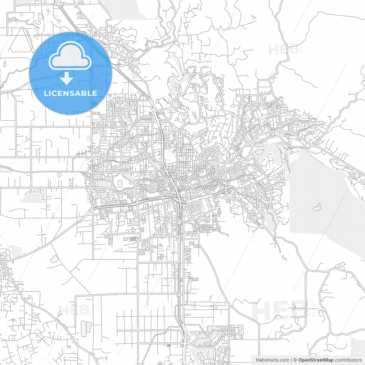Santa Rosa, California, USA, bright outlined vector map