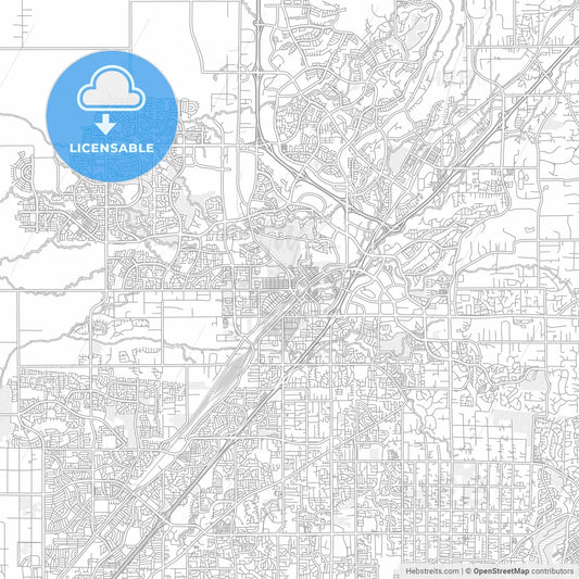 Roseville, California, USA, bright outlined vector map