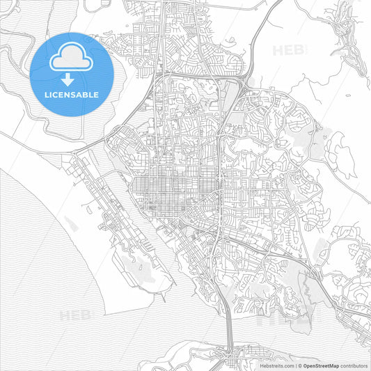 Vallejo, California, USA, bright outlined vector map