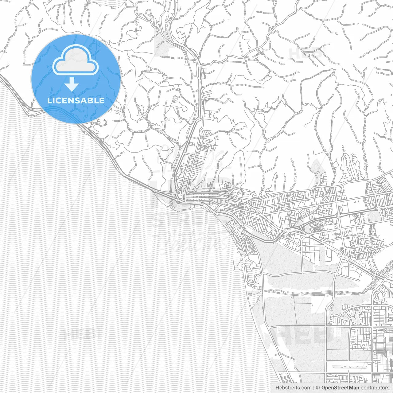 San Buenaventura, California, USA, bright outlined vector map