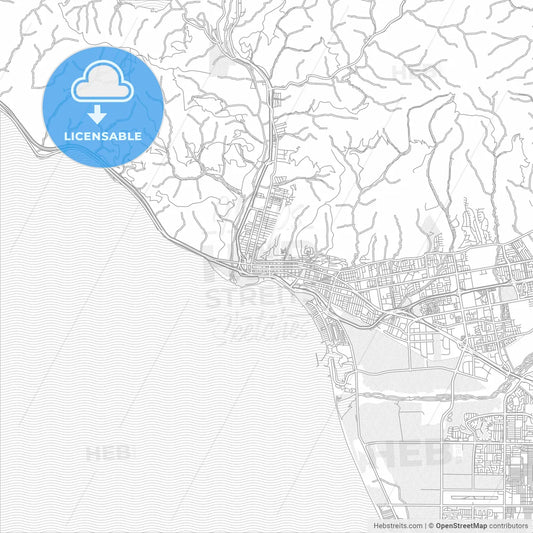 San Buenaventura, California, USA, bright outlined vector map