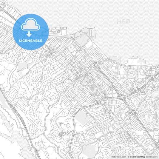 San Mateo, California, USA, bright outlined vector map