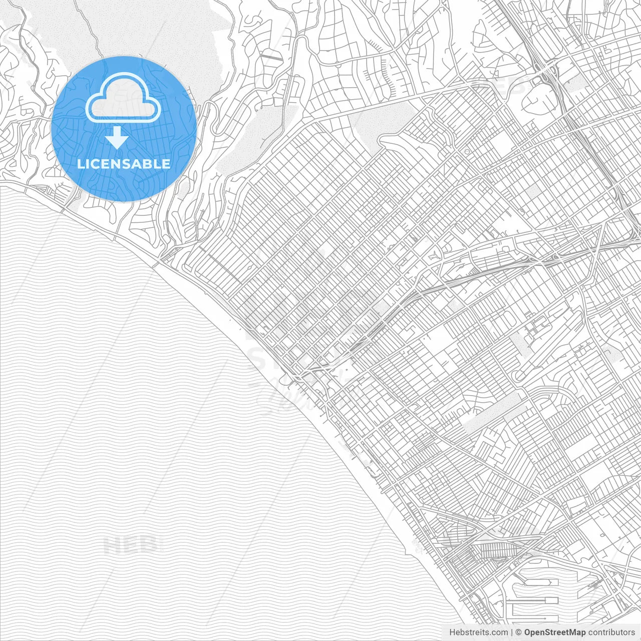 Santa Monica, California, USA, bright outlined vector map