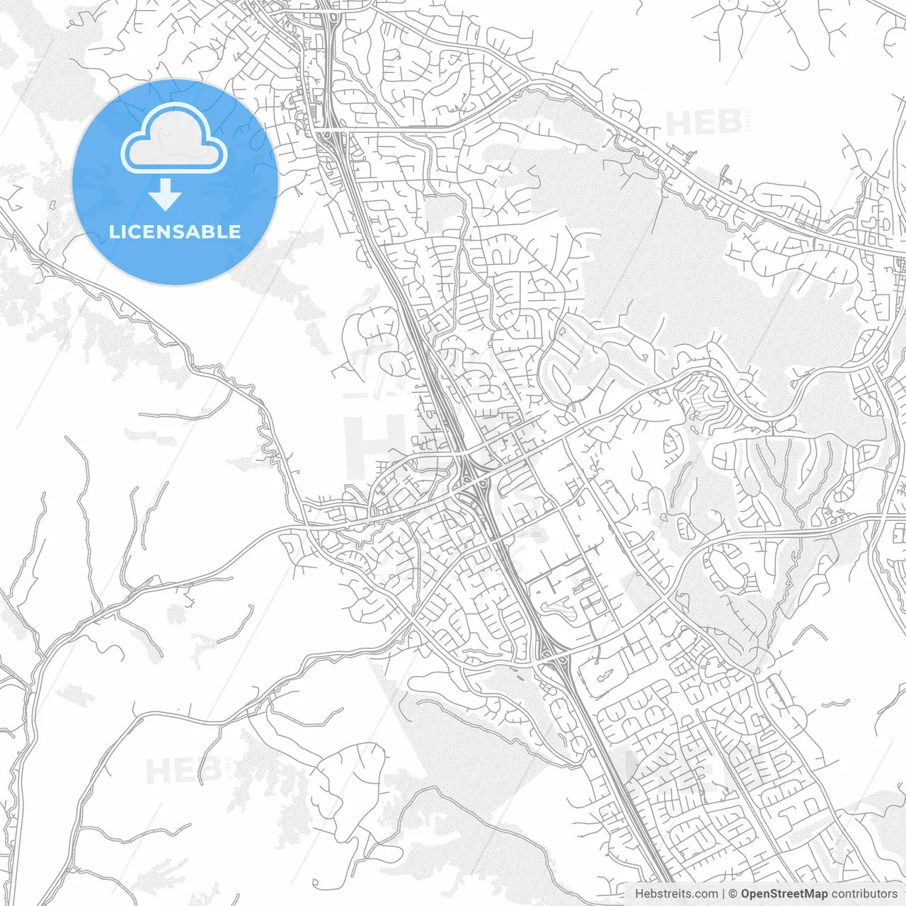 San Ramon, California, USA, bright outlined vector map