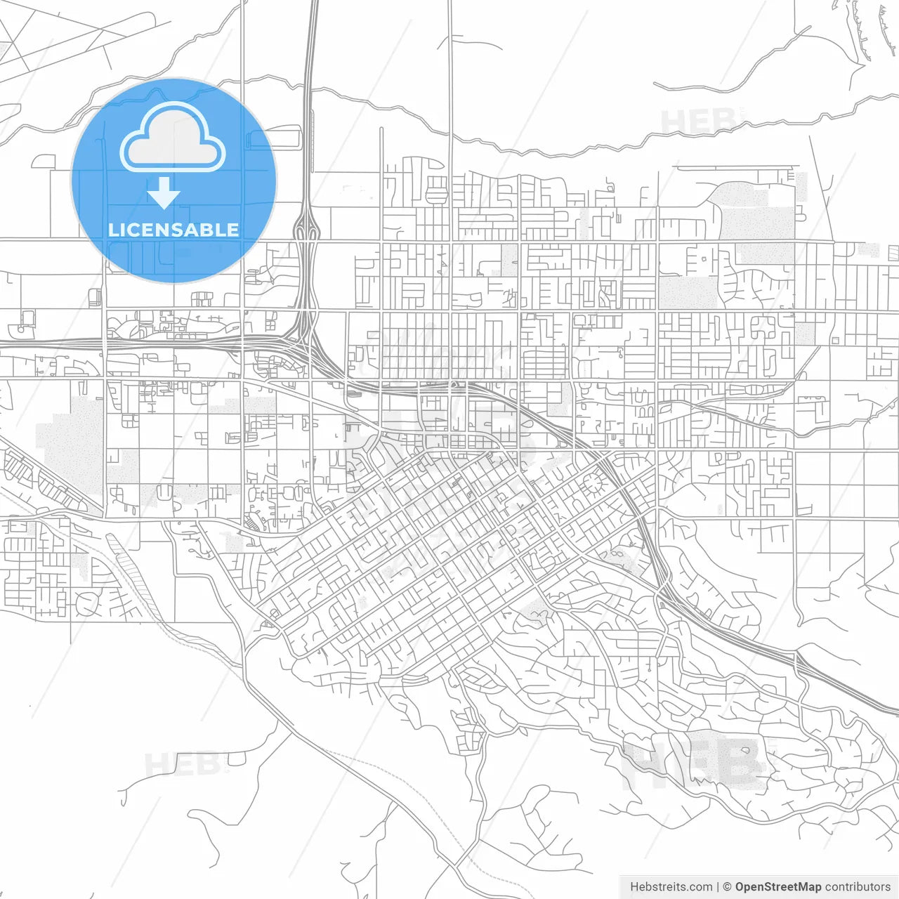 Redlands, California, USA, bright outlined vector map