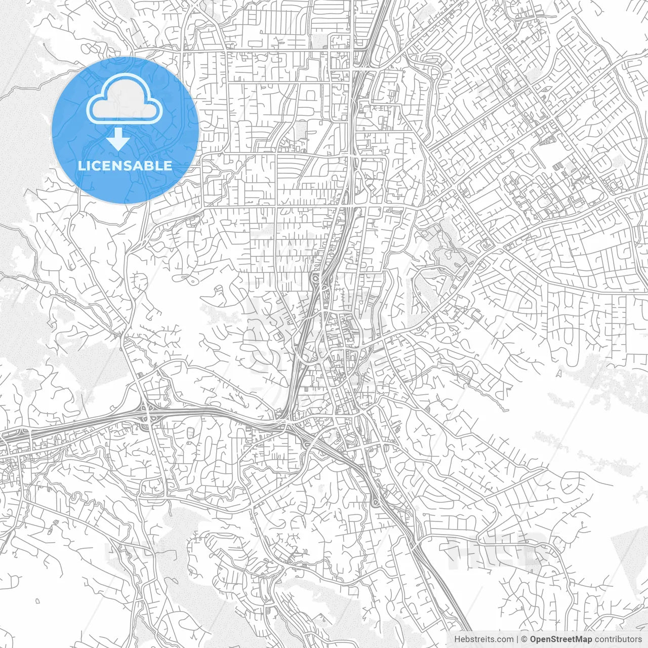 Walnut Creek, California, USA, bright outlined vector map
