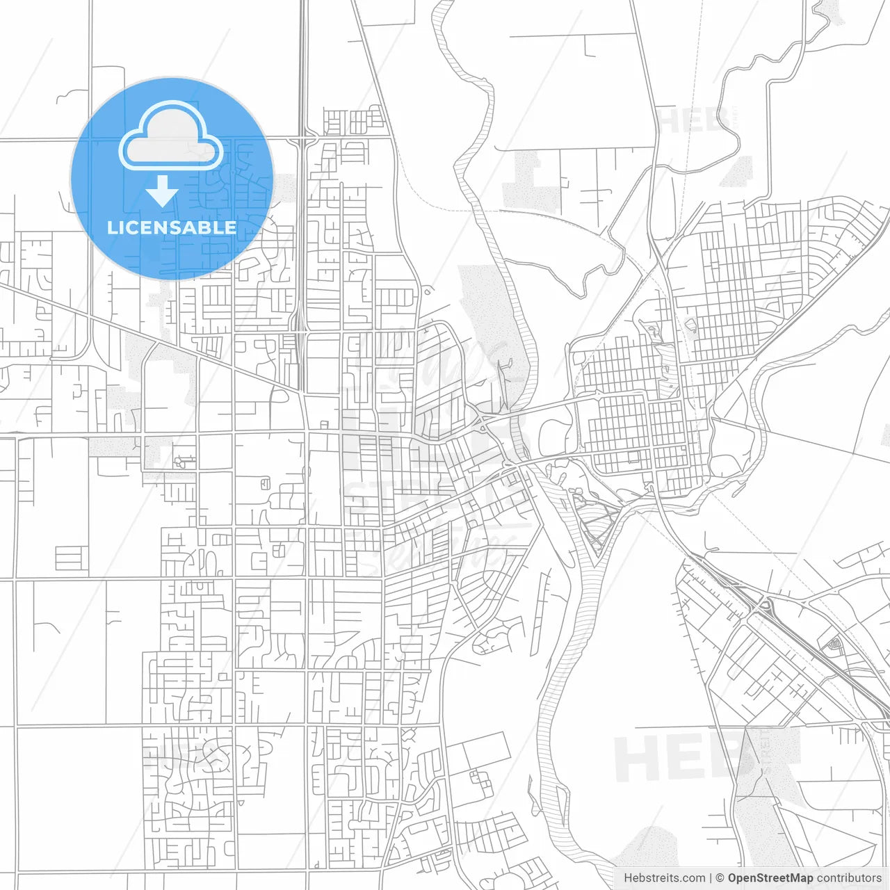 Yuba City, California, USA, bright outlined vector map