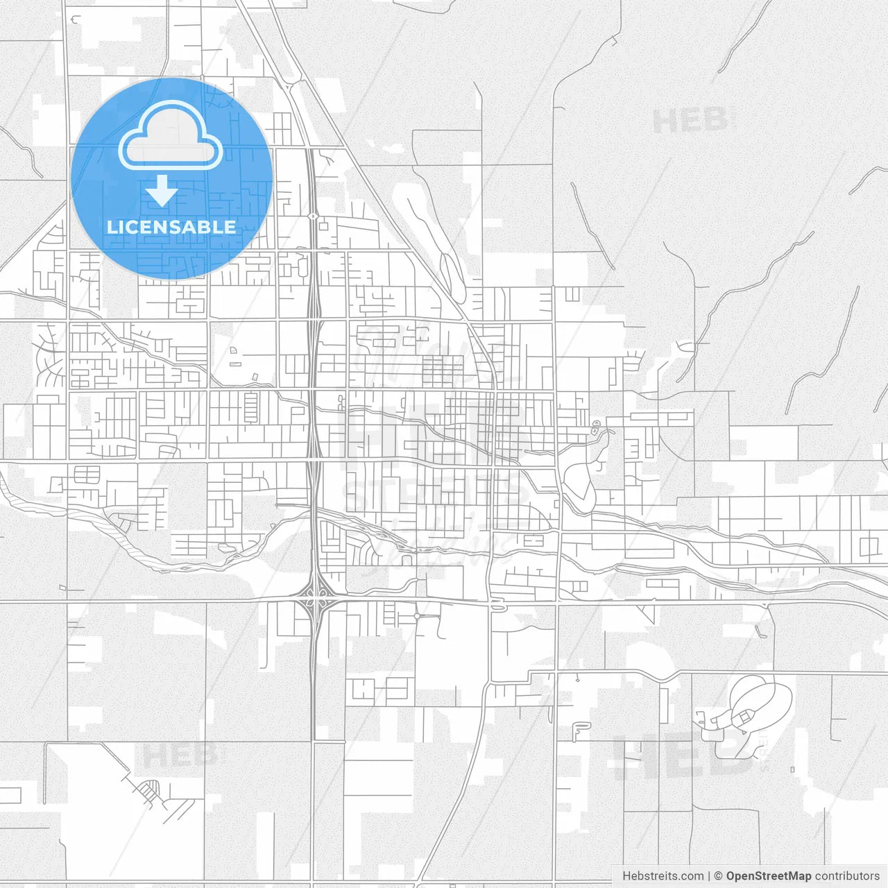 Porterville, California, USA, bright outlined vector map