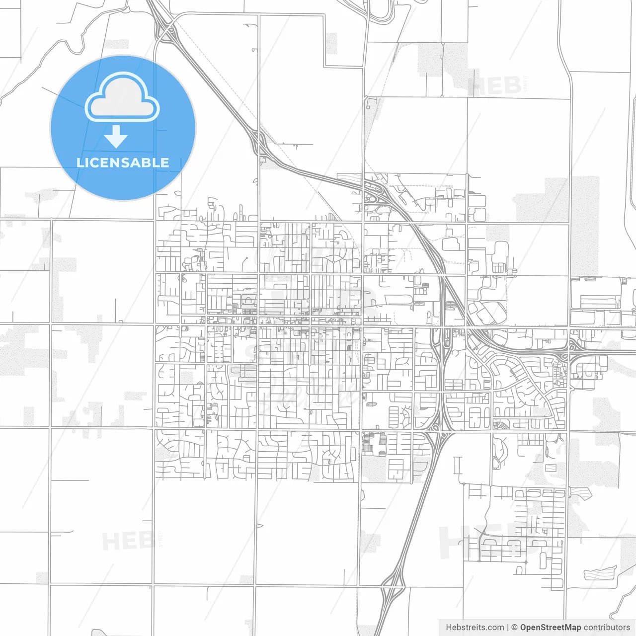 Woodland, California, USA, bright outlined vector map