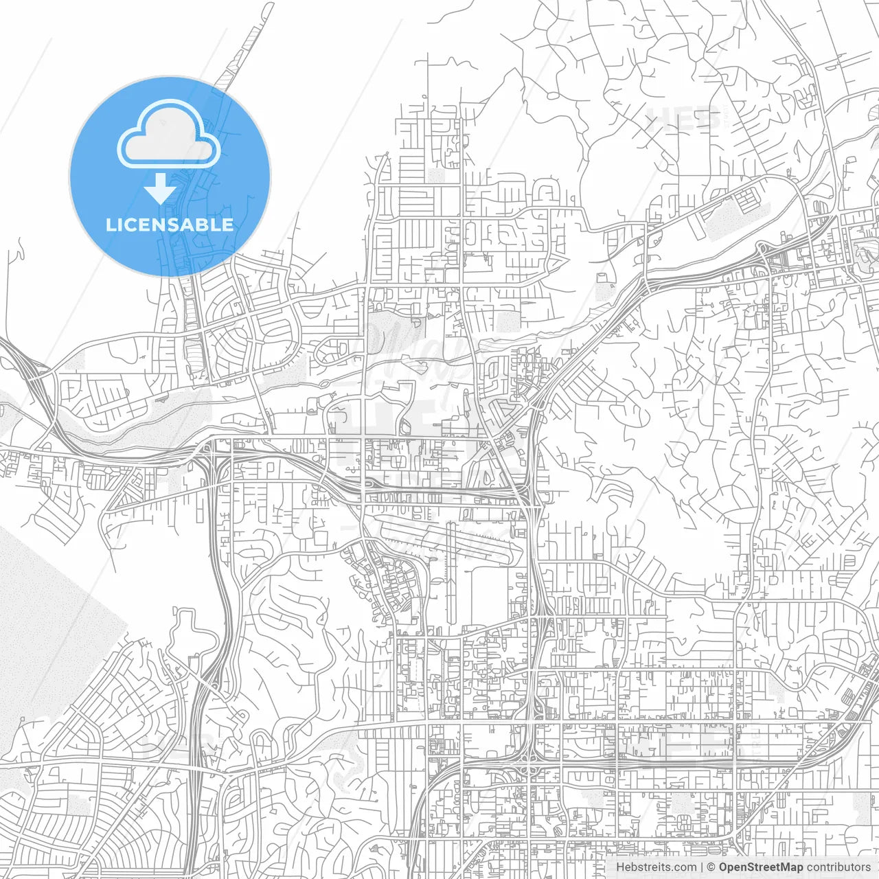 Santee, California, USA, bright outlined vector map