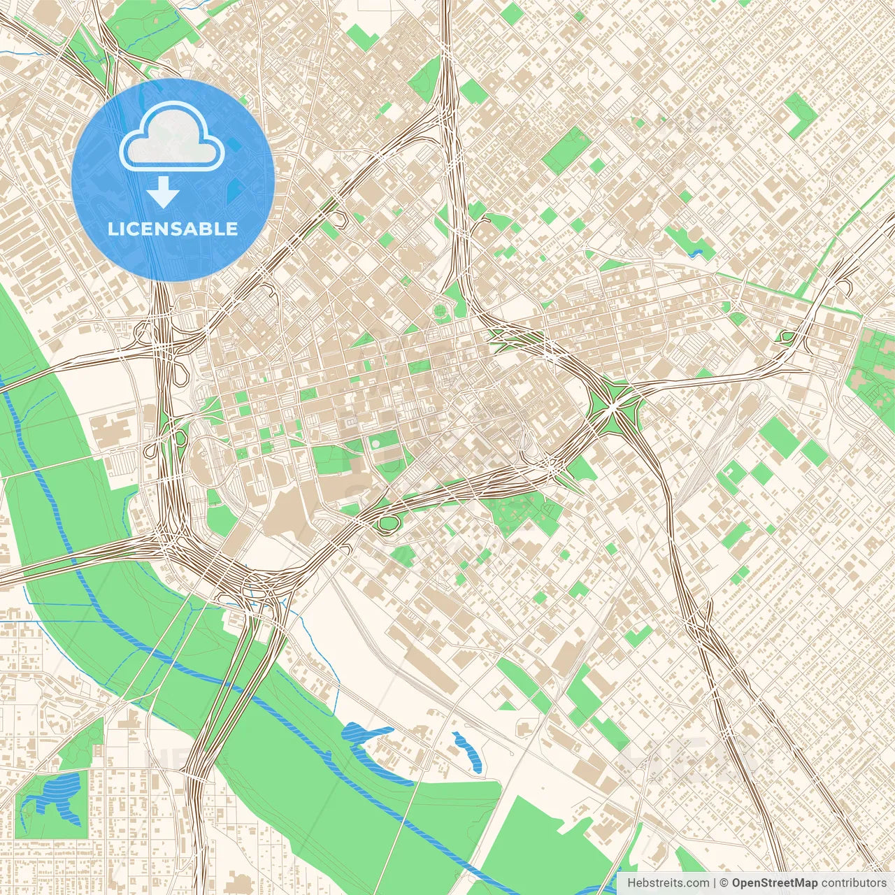 Street map of downtown Dallas, Texas