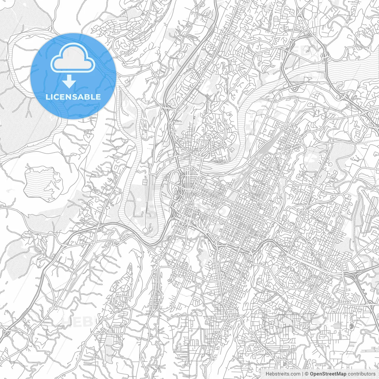 Chattanooga, Tennessee, USA, bright outlined vector map