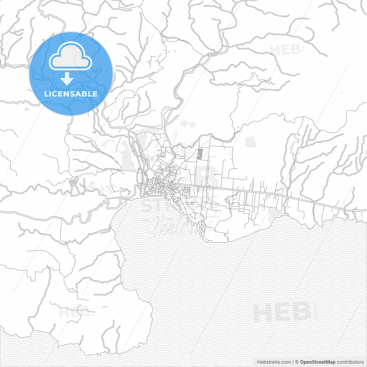 Jacmel, Sud-Est, Haiti, bright outlined vector map