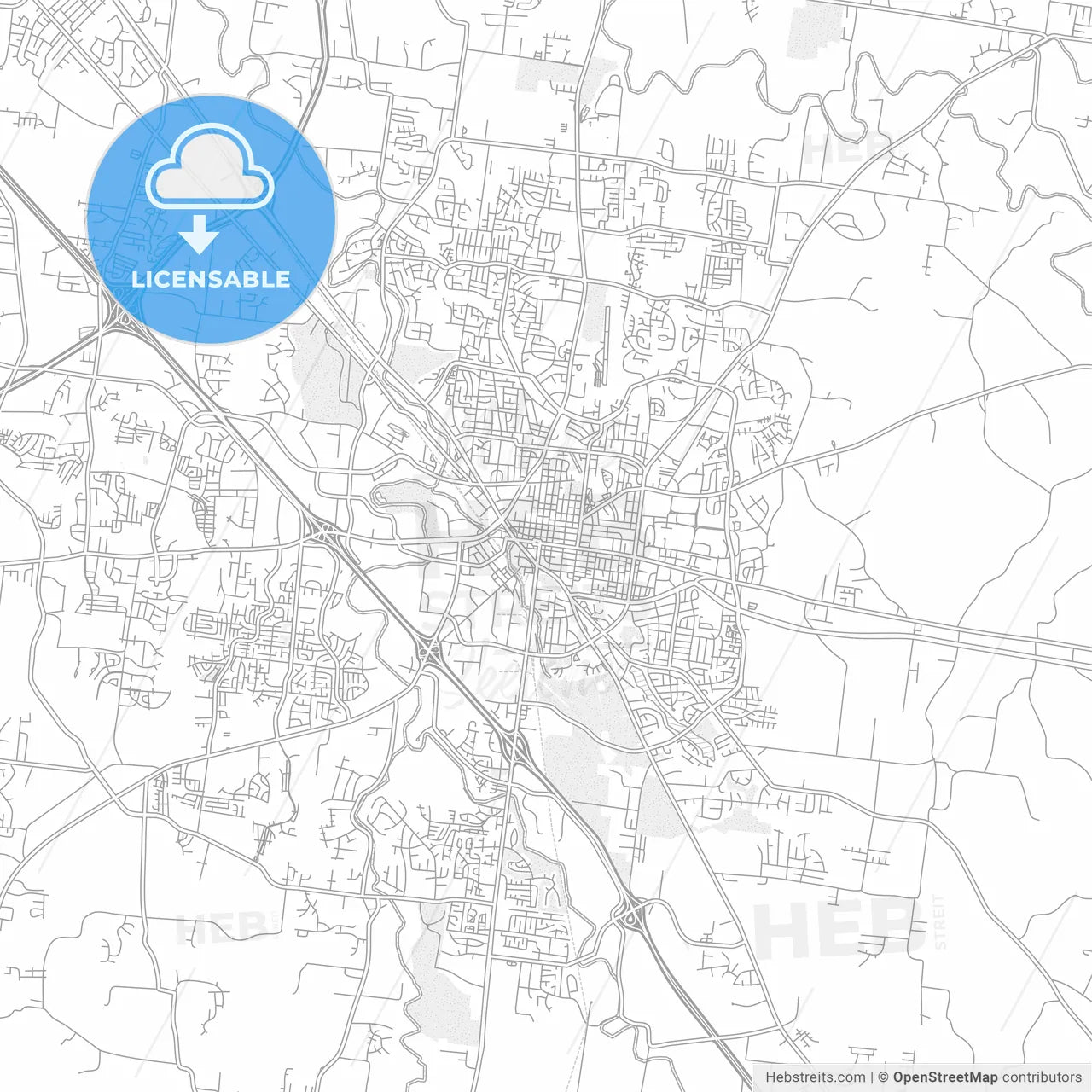 Murfreesboro, Tennessee, USA, bright outlined vector map