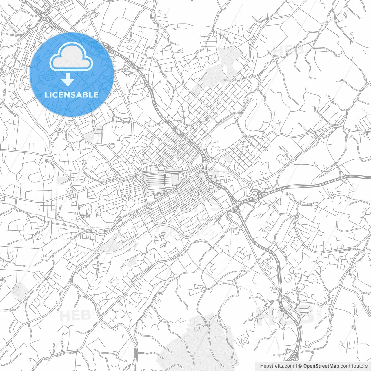 Johnson City, Tennessee, USA, bright outlined vector map