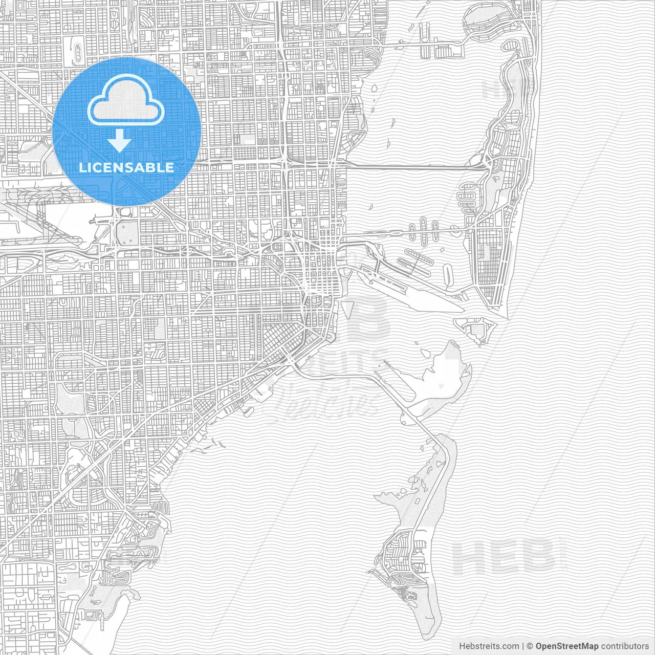 Miami, Florida, USA, bright outlined vector map