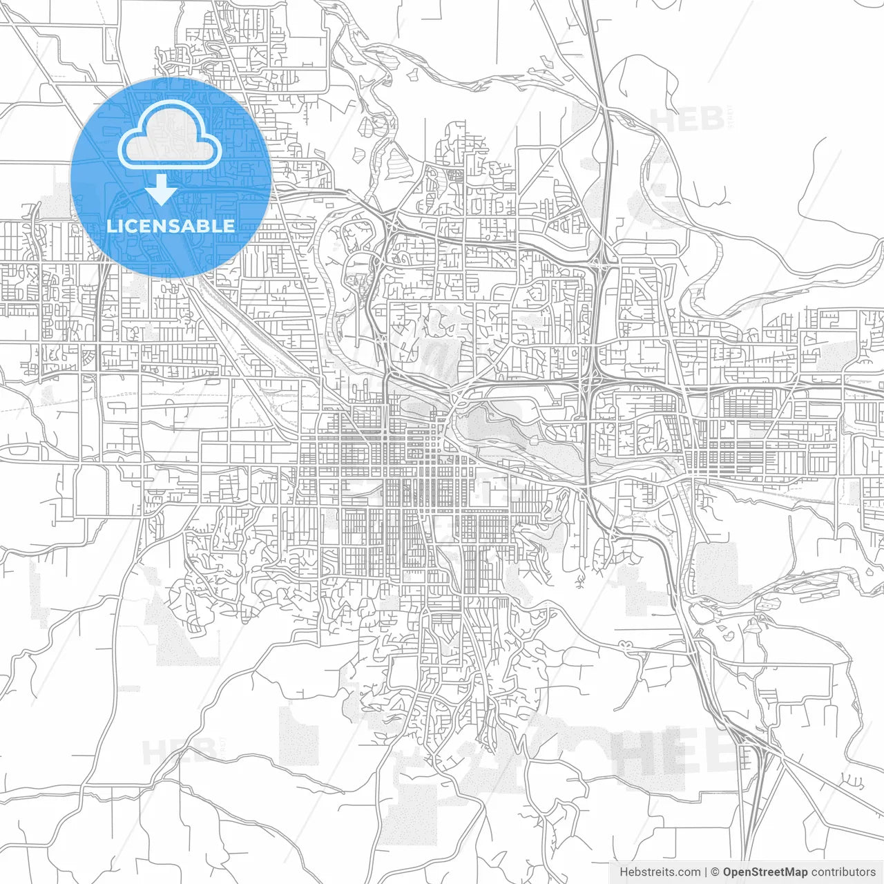 Eugene, Oregon, USA, bright outlined vector map