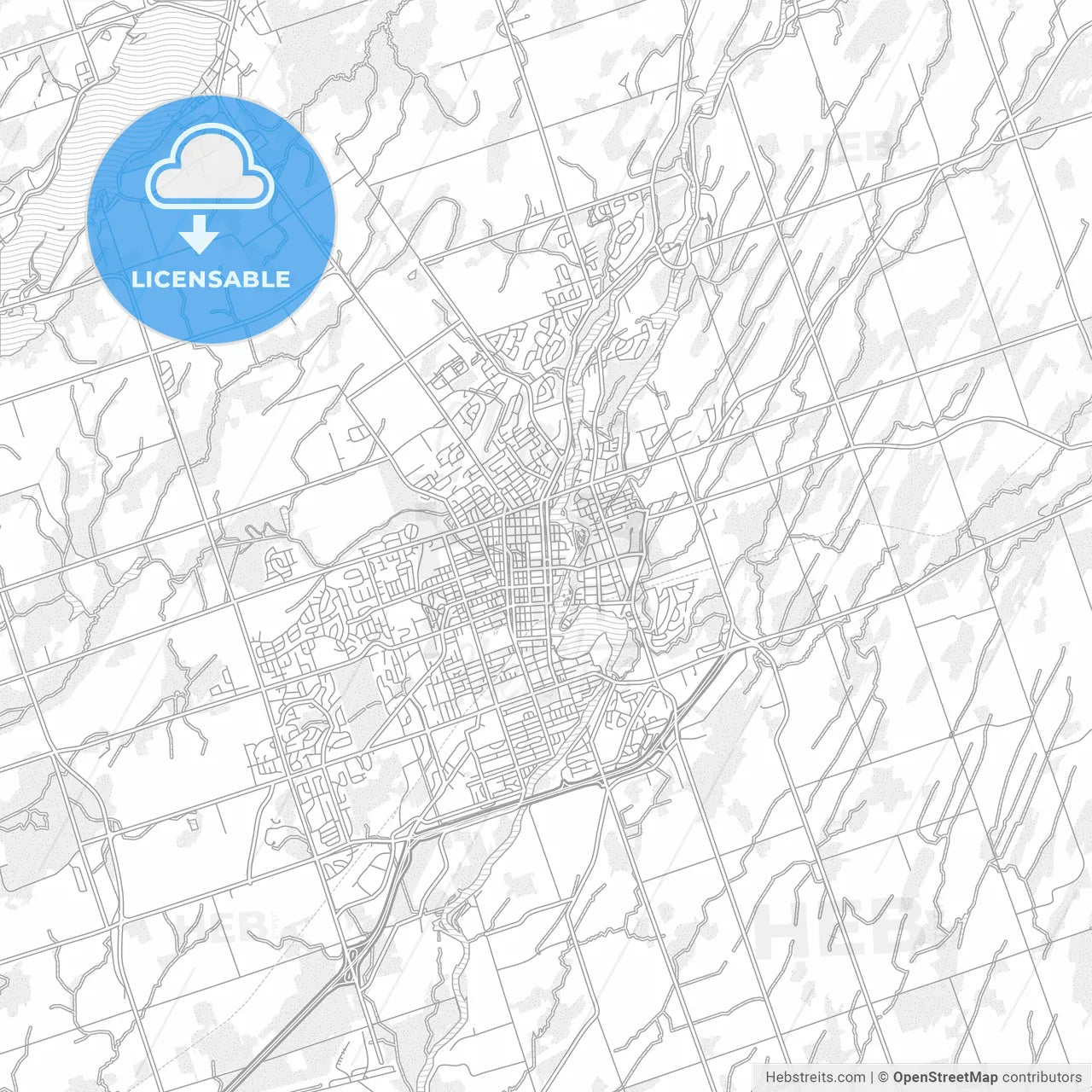 Peterborough, Ontario, Canada, bright outlined vector map