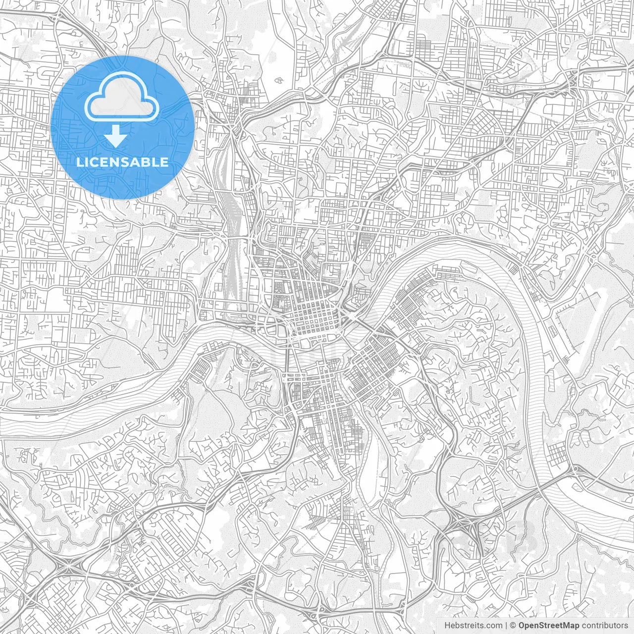 Cincinnati, Ohio, USA, bright outlined vector map
