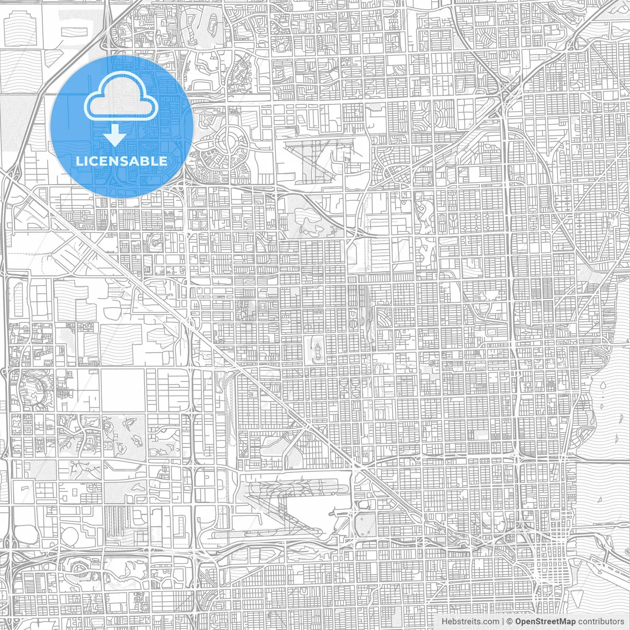 Hialeah, Florida, USA, bright outlined vector map