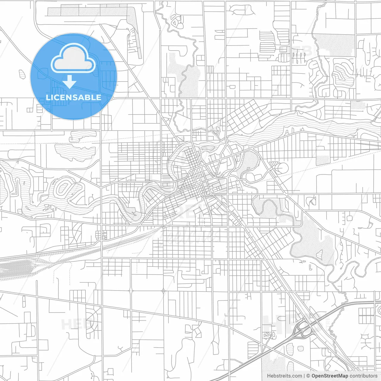 Elkhart, Indiana, United States of America, bright outlined vector map